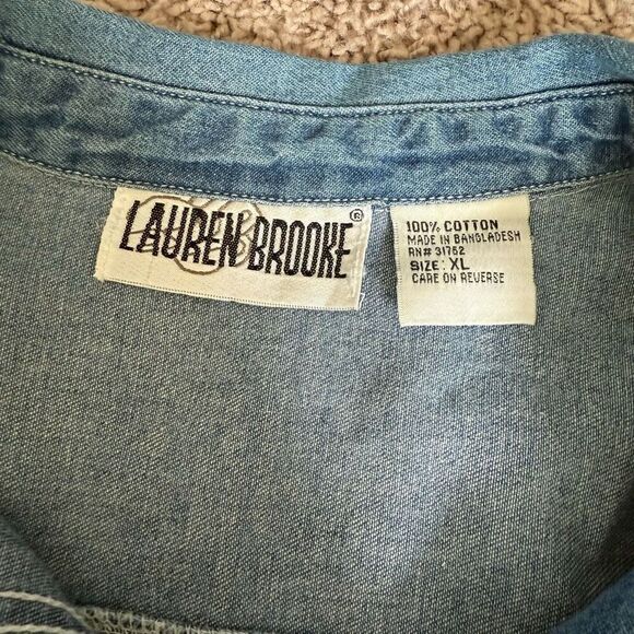 Vintage 90s Lauren Brooke Teddy Bear Denim Shirt Button Down Extra Large - Picture 4 of 7